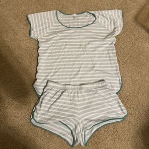 LAKE Pajamas Prima Cotton Striped Pajama Set Shorts CELADON Green Stripe XL